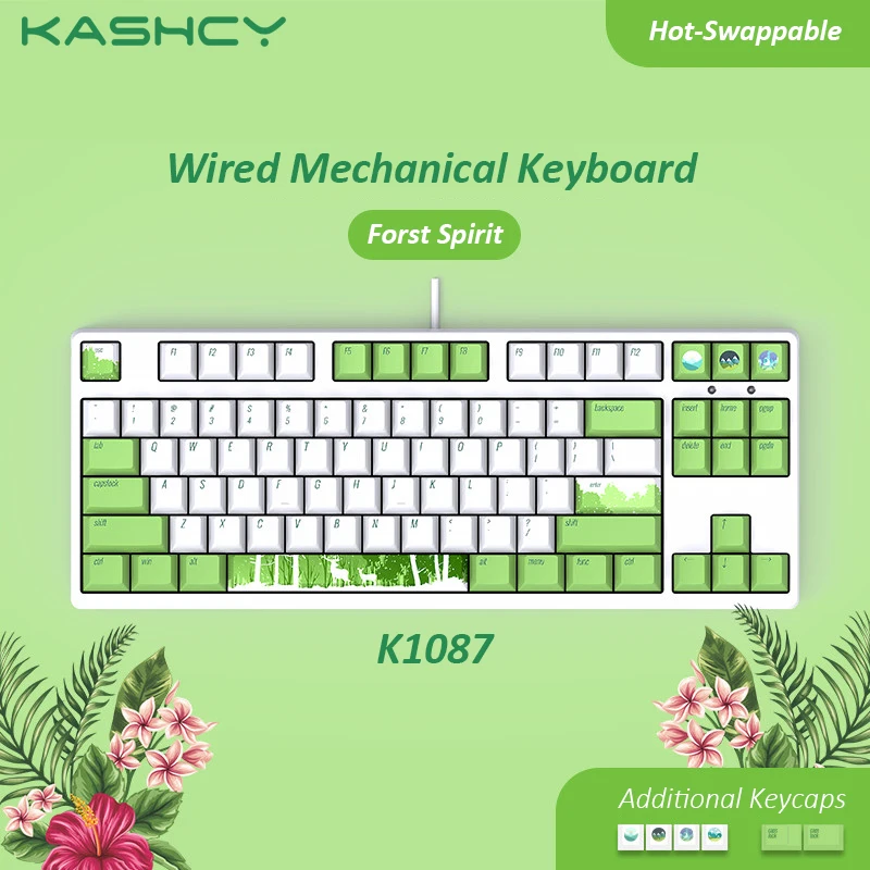 

KASHCY K1087 Forst Spirit Wired Mechanical Gaming Keyboard Swappable Switch with 87 Keys PBT Dye Sublimation Keycaps Type-C Port