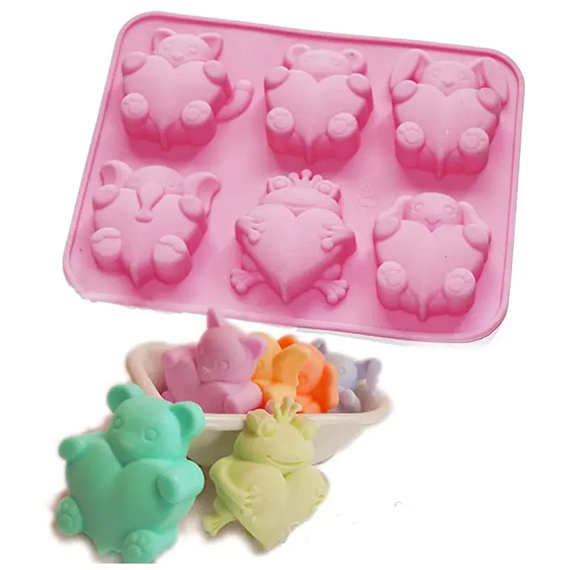 Frog Elephant Animal Heart Silicone Cake Soap Mold Valentines Gift Baby Shower Favor Silicone Mold For Soap Making