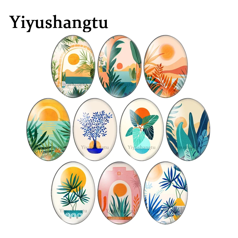 

Colorful Oil painting of sunset scenery 13x18mm/18x25mm/30x40mm Oval photo glass cabochon flat back Making findings