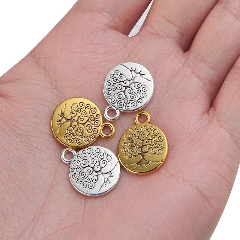 Colgantes de árbol de la vida de 30 piezas, 19,5x14,5mm, colgante de árbol redondo de oro antiguo, fabricación de joyas, accesorios para manualidades hechas a mano