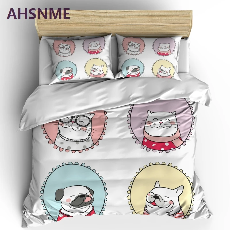 AHSNME Cute Puppy Duvet Cover Pet Dog Bedding Set Lovely Children Gift Bedlinen 2/3pcs Europe Size King Kids Bed Sets