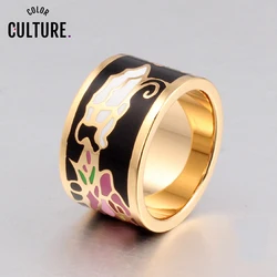 Stainless Steel Rings for Women Fashion Pretty Charm Big Enamel Rings 1.3cm Ethnic Vintage Style