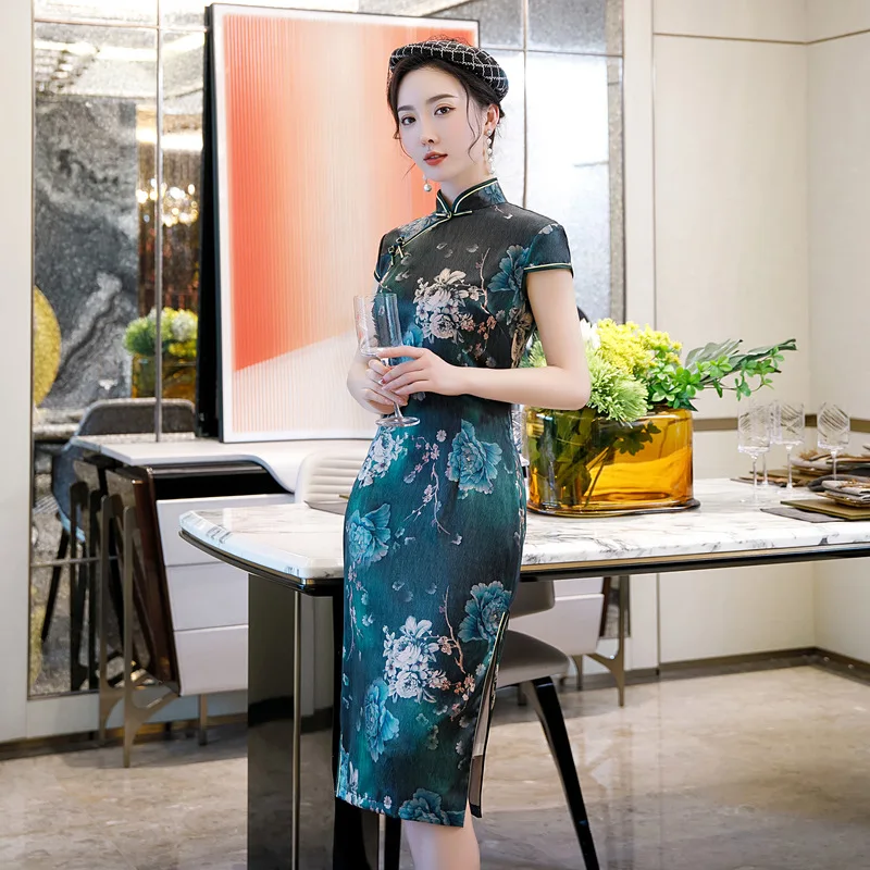 Dünnes Kleid Frauen 2020 Frühjahr Und Sommer Frauen Mittleren Alters Und Ältere Täglichen Verbesserung Elegante Cheongsam Moderne Qipao