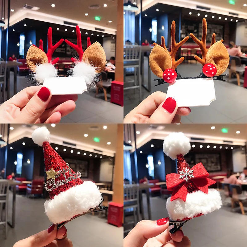 Christmas Hat Hair Clips Girls Women Hair Accessories Festival Gifts Cuter Antlers Snowman Hairpins Children Hairclips Headwear