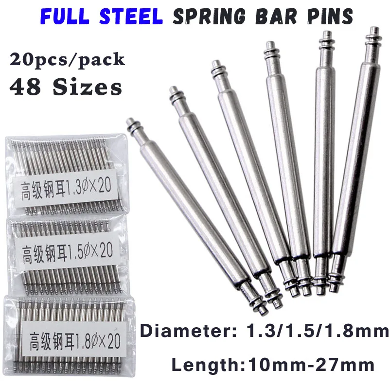 20pcs 1.3 1.5 1.8mm Diameter Straight Stainless Steel Watch Pin Pepair Tools & Kits Watch Strap Spring Bars Pins 10-27mm