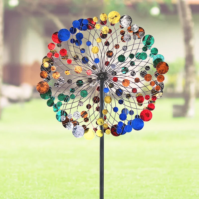 Seven Rainbow Ground Windmill Garden Wind Spinner Decoration,Outdoor Metal Wind Vane,Retro Exterior, Pinwheel Decor Customized