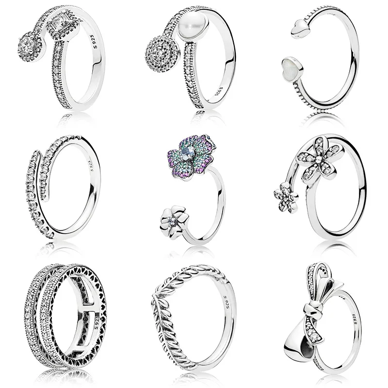 925 Sterling Silver Openwork Eternity Entwined Crystal pandora Rings For Women Wedding Party Jewelry