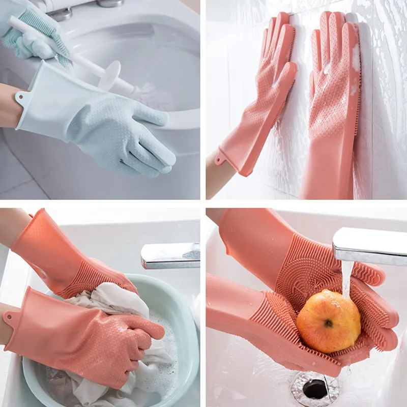 Clean Tool Dish Washing Gloves Magic Silicone Dishes Cleaning Gloves With Cleaning Brush Kitchen Wash Housekeeping Scrubb Gloves