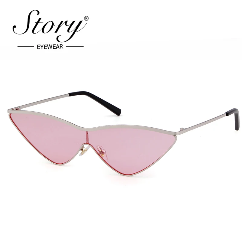 STORY Vintage Small Triangle Cat Eye Sunglasses Retro Metal Frame One Piece Sun Glasses For Women Black Lunettes Shades UV400