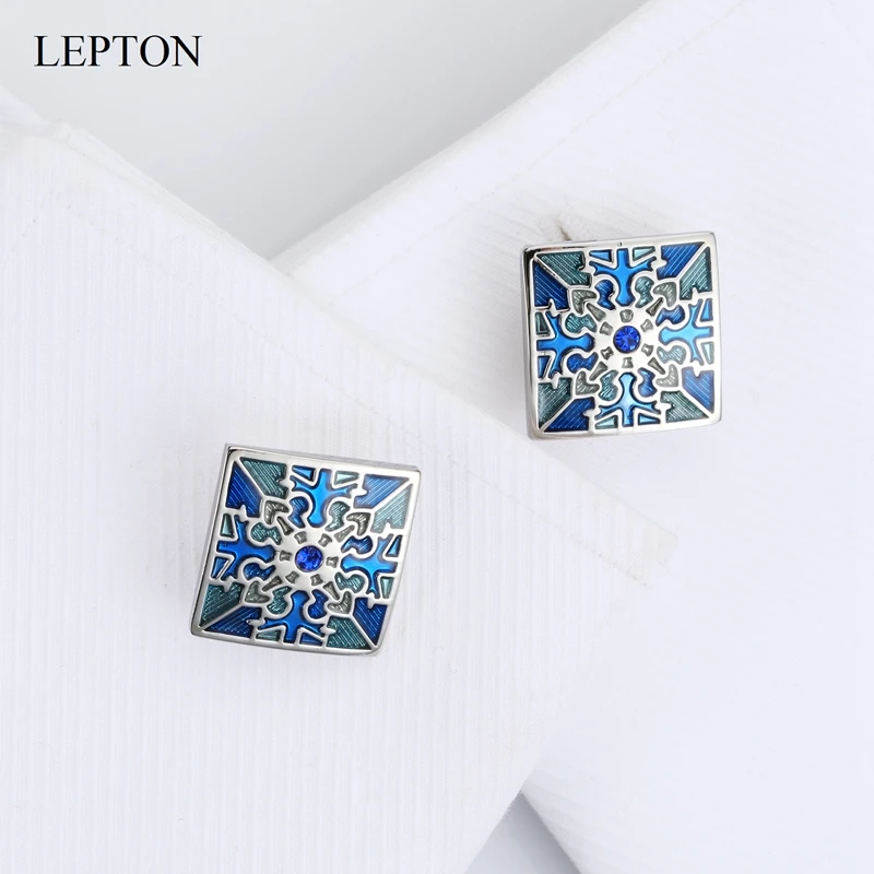 Lepton abotoaduras quadradas esmaltadas, abotoaduras clássicas de cristal, presente para homens, dia dos pais, amantes, amigos, aniversários de casamento, aniversários