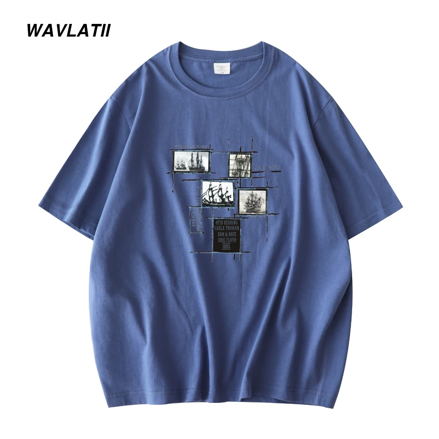 WAVLATII New Men Short Sleeve T shirts Female 100% Cotton Cool Print Summer Tees Tops WMT2104