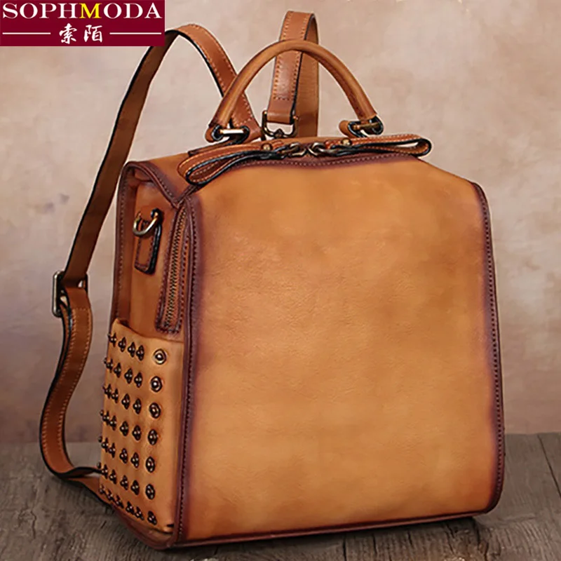 ★cowhide satchel female backpack leather handbag oblique satchel female single shoulder bag handbag tanned skin graft