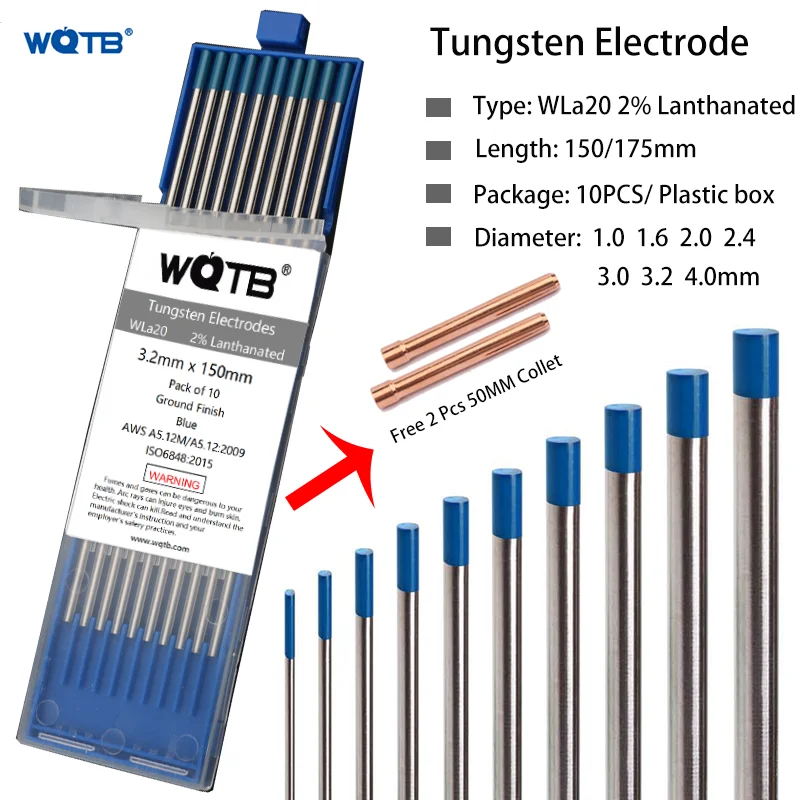 Électrode rett en or lanthané pour soudage, WL15 Club20, 2% mm, 1.0mm, 1.6mm, 2.0mm, 2.4mm, 3.0mm, 3.2mm, 4.0mm