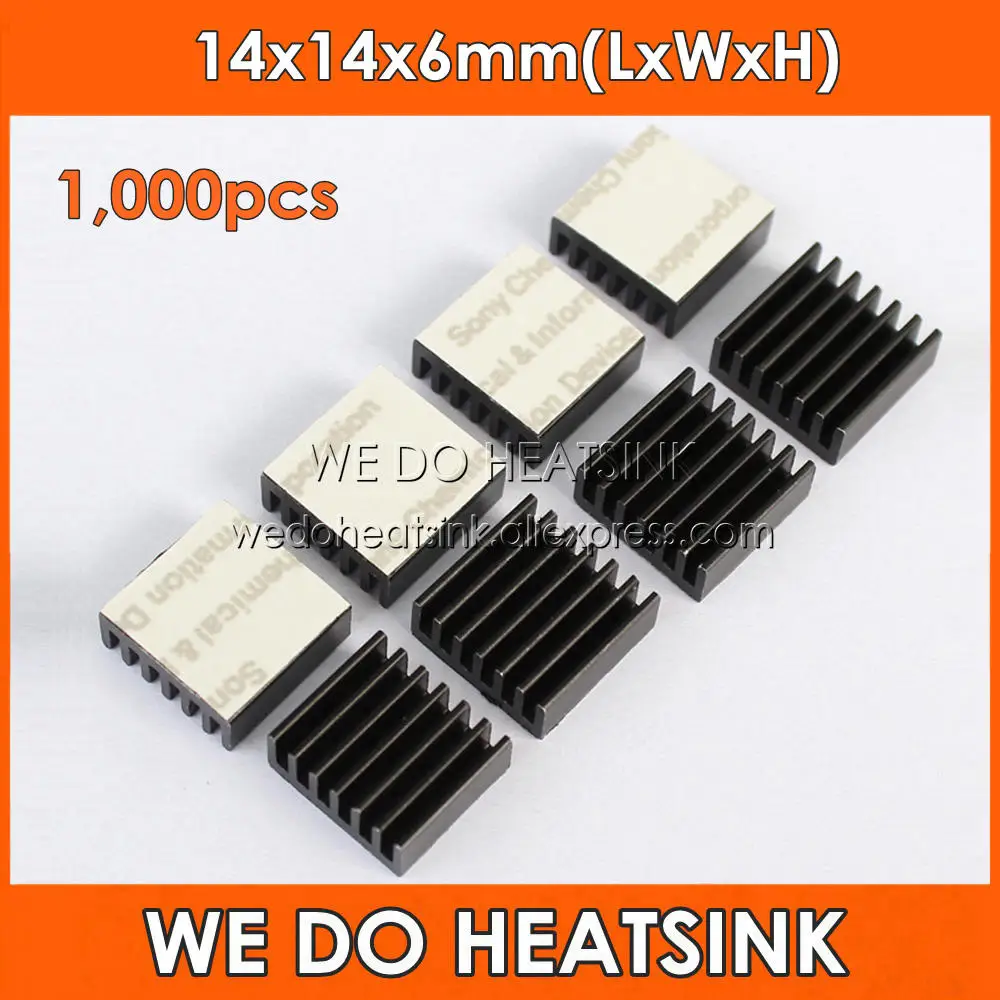 1,000pcs 14x14x6mm Black Anodize CPU Heatsink Cooler For Computer Components With Thermal Tape