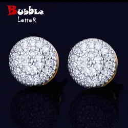 8MM Gold Farbe Kleine Runde Stud Ohrring AAAA Cubic Zirkon Schraube Zurück Männer Mode Hip Hop Schmuck