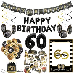 60 Year Birthday Party Photo Booth Props Banner Number Balloons Crown Headband Glasses Adult Men Women 60th Birthday Supplies