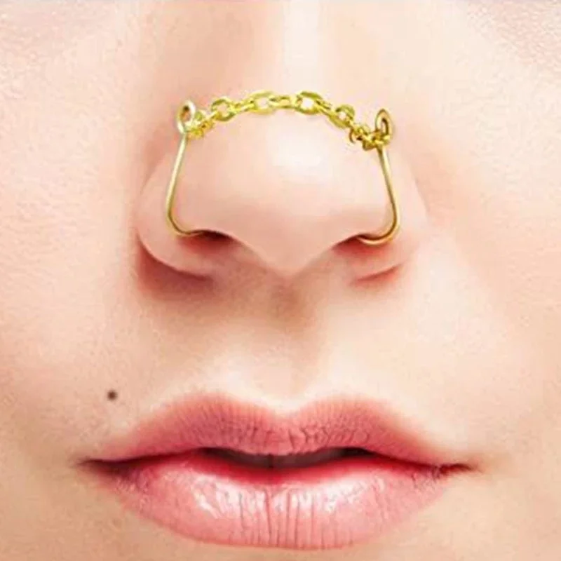 Nose Chains For Double Fake Nose Clips Piercing Heart shaped Nostril None Pierced Faux Nose Cuff Nose Ring Jewelry