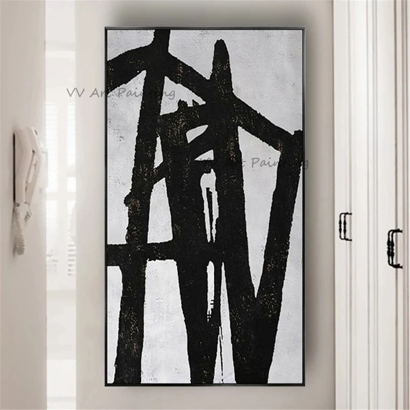 

Handmade Simple Oil Paintings Canvas Pictures Painting Black and White Mural Painting For Home Decoration Frameless Line Drawing