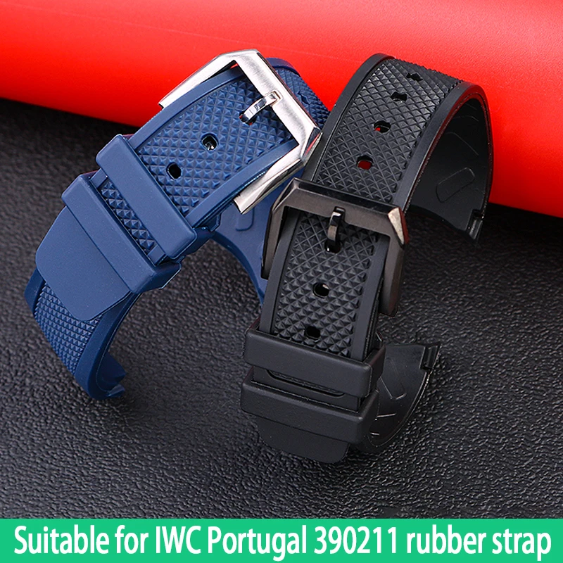 

22mm Black Blue Diving Silicone Rubber Watch band For IWC PORTUGIESER YACHT CLUB CHRONOGRAPH IW390502 IW390209 Watch Strap