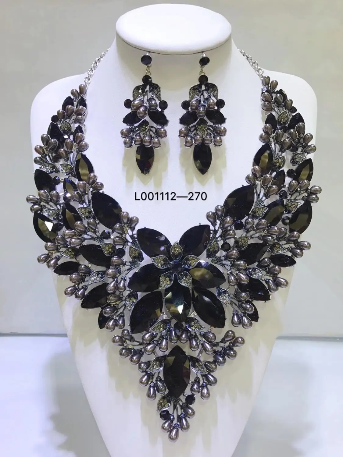 Luxury Gold Color Big Rhinestone Bridal Jewelry Sets Crystal Statement Necklace Earrings Sets Wedding Jewellery Set