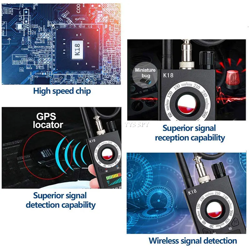 K18 anti spy rf scanner de sinal candid cam câmera escondida detector magnético rastreador gps sem fio de áudio gsm bug finder com saco