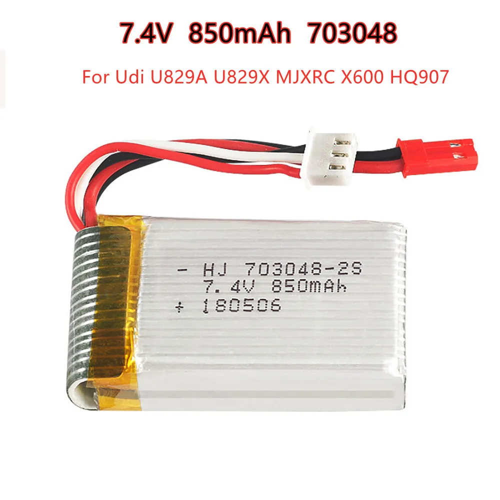 

1-5pcs 2s 7.4V 850mAh 703048 Lipo Battery For Udi U829A U829X MJXRC X600 HQ907 RC Li-Po Battery JST Plug