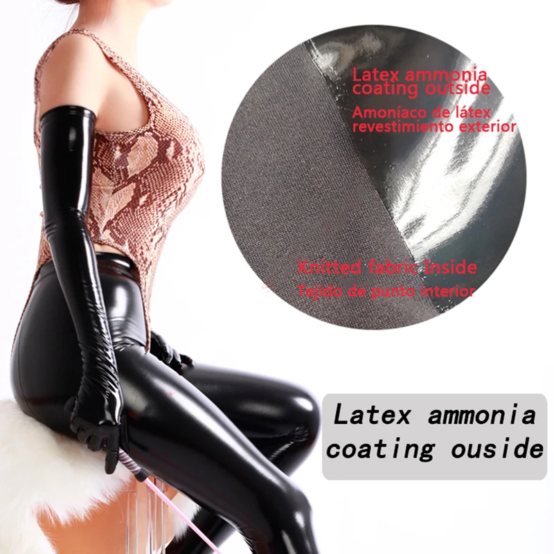 Damskie seksowne długie lateksowe rękawiczki amoniakalne kobiece fetysz błyszczące metalowe rękawiczki PU skórzane męskie Fantasy damskie akcesoria Cosplay