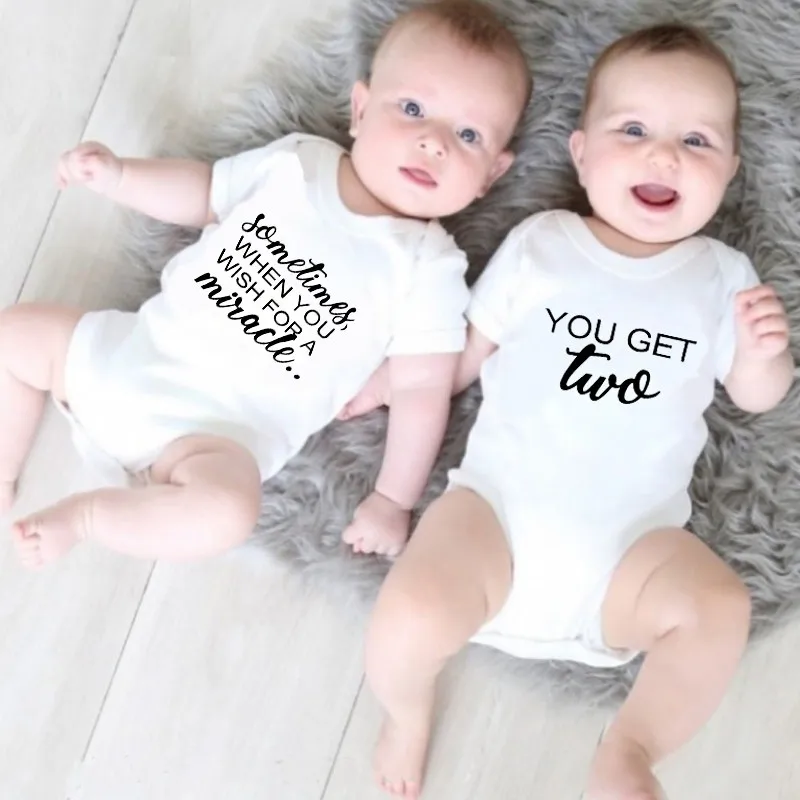 When You Wish You Get Two Print Newborn Baby Bodysuit Cotton Short Sleeve Body Baby Rompers Baby Boys Girl Onesies Twins Clothes