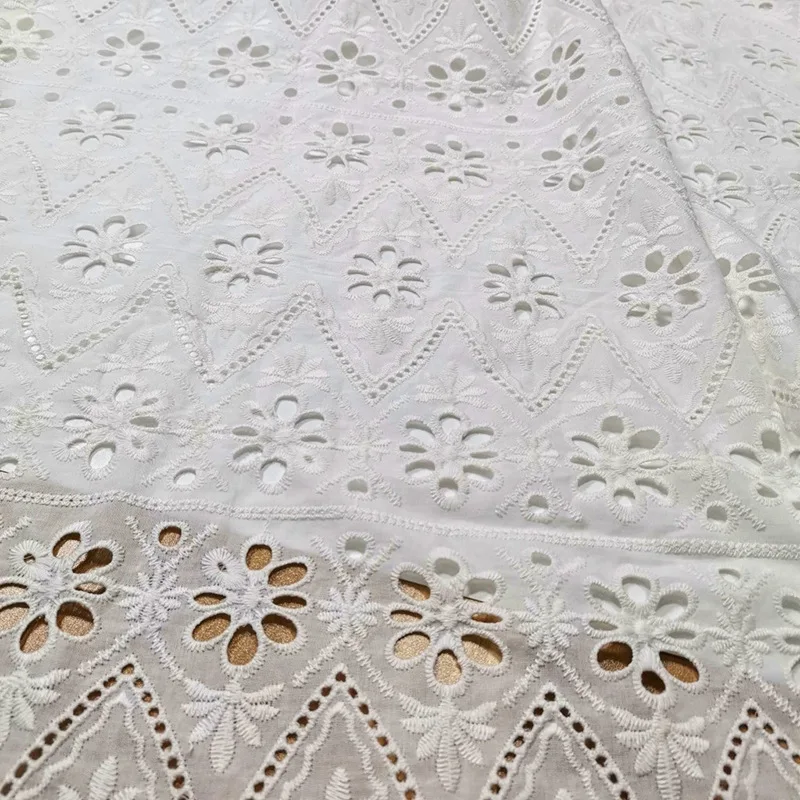 Broderie Anglaise Hollow Eyelet Lace Embroidered Fabric Off White Cotton Lace Fabric for Dress,Blouse,by the Yard