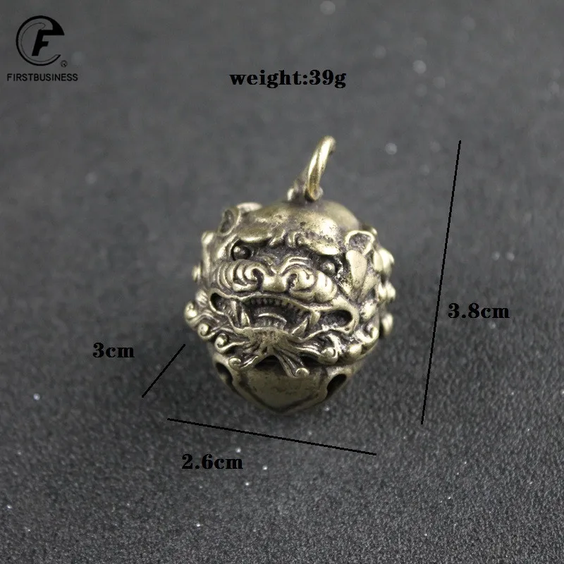 Copper Fierce Double Sided Leopard Head Bell Small Ornaments Desk Feng Shui Decorations Brass Keychain Pendants Home Pet Bell