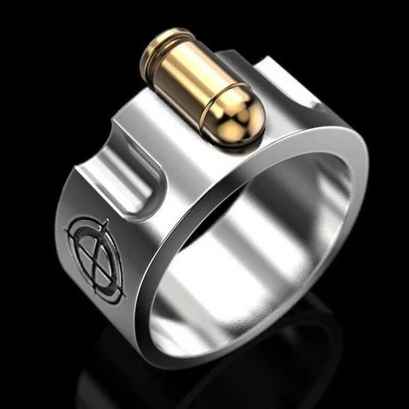 Foydjew Hot Style Russian Roulette Bullet Men\'s Rings Left Wheel Gun Bullet Nest Clip Shape Female Creative Couple Ring