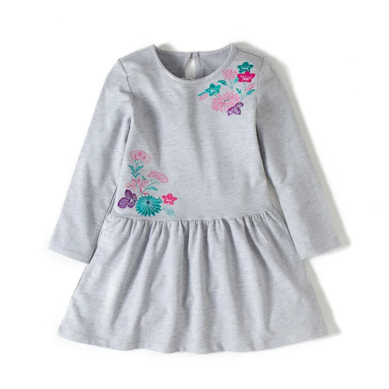 3-12T Jumping Meters Girls Cotton Dresses Floral Embroidery Hot Selling Princess Birthday Toddler Frocks Costume O-neck Cute Kid