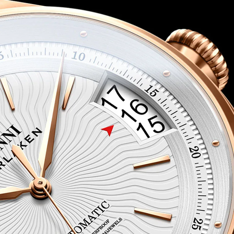 LOBINNI ساعة رجالية فاخرة الياقوت 50 متر مقاوم للماء ساعات آلية أوتوماتيكية احتياطي الطاقة 80 ساعة ساعة يد عالية الجودة