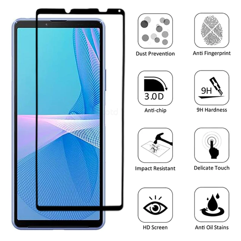 3Pcs Full Cover Full Glued Tempered Glass For Sony Xperia 10 III SO-52B, SOG04 Screen Protector Only Fit For Sony Xperia 10 III