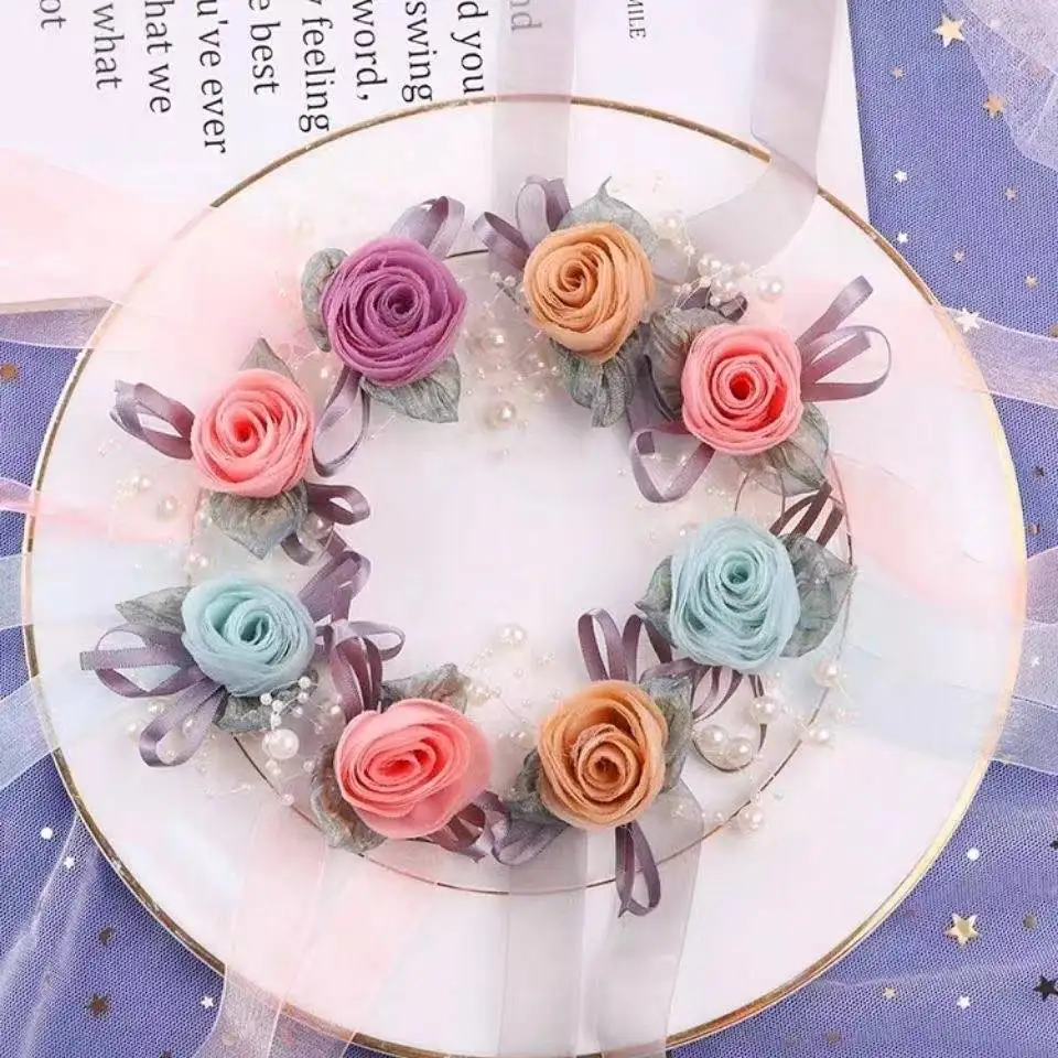 Bridal Wrist Corsage Prom Wrist Band Bridesmaid Flowers Boutonniere Wrist Flowers For Wedding Dancing Party Decor 1