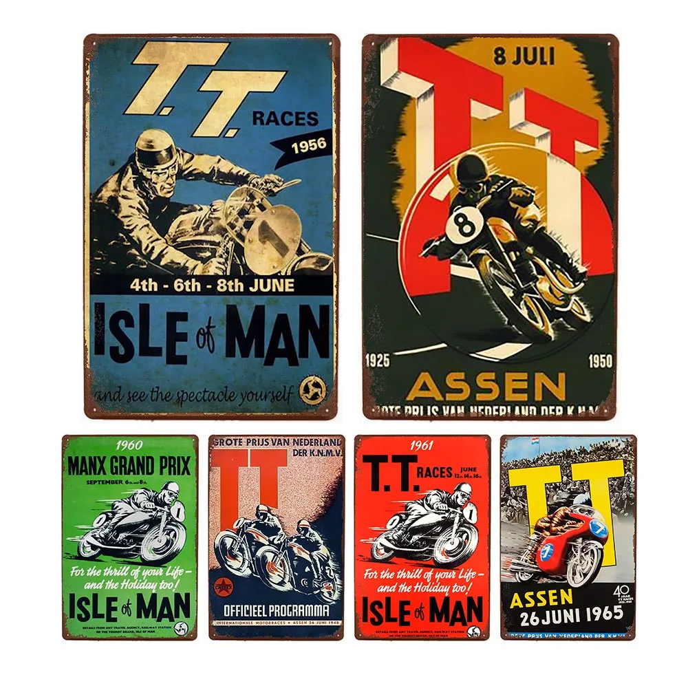 Retro TT Metal Sign Poster Directional Motorcycle Custom Plaque Painting Shabby Chic Wall Stickers Decor Club Man Cave 20x30cm