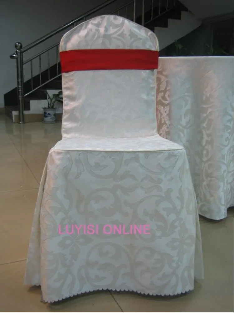 White Jacquard Chair Cover With Bowknot For Banquet Chairs Wedding Chairs LUYISI116