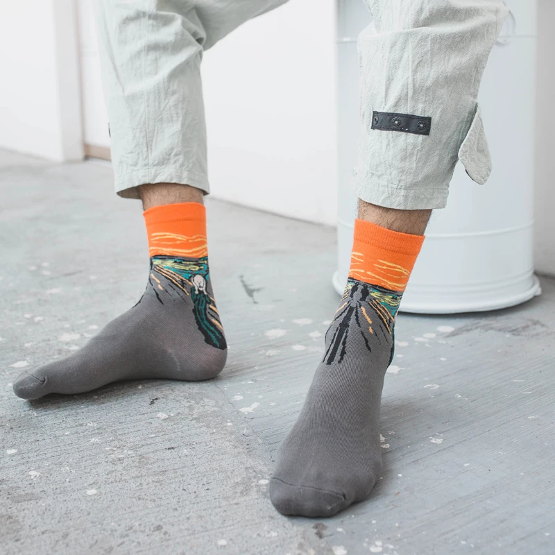 8 Paare/los Baumwolle Männer Herbst Lustige Socken Berühmte Muster Mode Malerei Kunst Drucken Westlichen Frauen Antiken Lässig Sport Crew