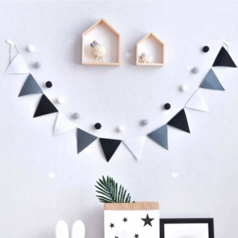 4M Cheap Grey Black White Pennants Bunting Banner Wedding/Valentine\'s day/birthday party Flags Hang Garland Decoration Supplies