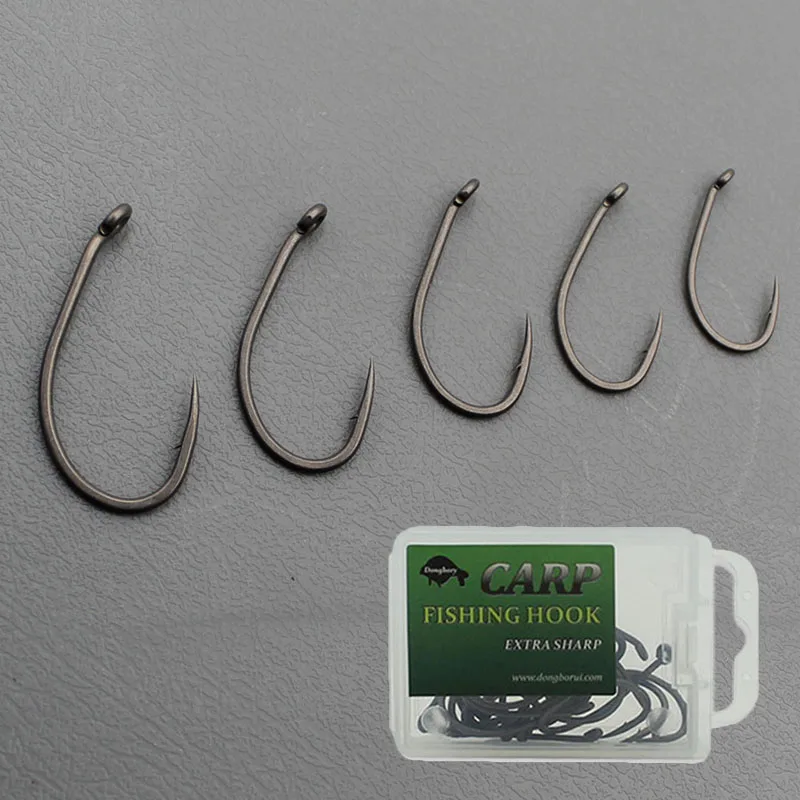 20PCS Top Class Carp Hook Kurv Shank Matte Black Coloured PTFE Carp Fishing Hook Barbed Coarse Fishing