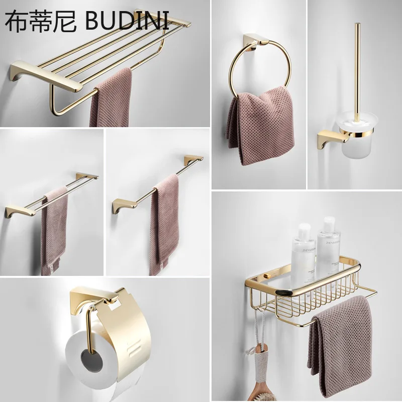 Golden Towel Rack Towel Bar Gold Stainless Steel Hardware Set,Robe Hook Toilet Brush Cup Holder Soap dish Bathroom Accessories