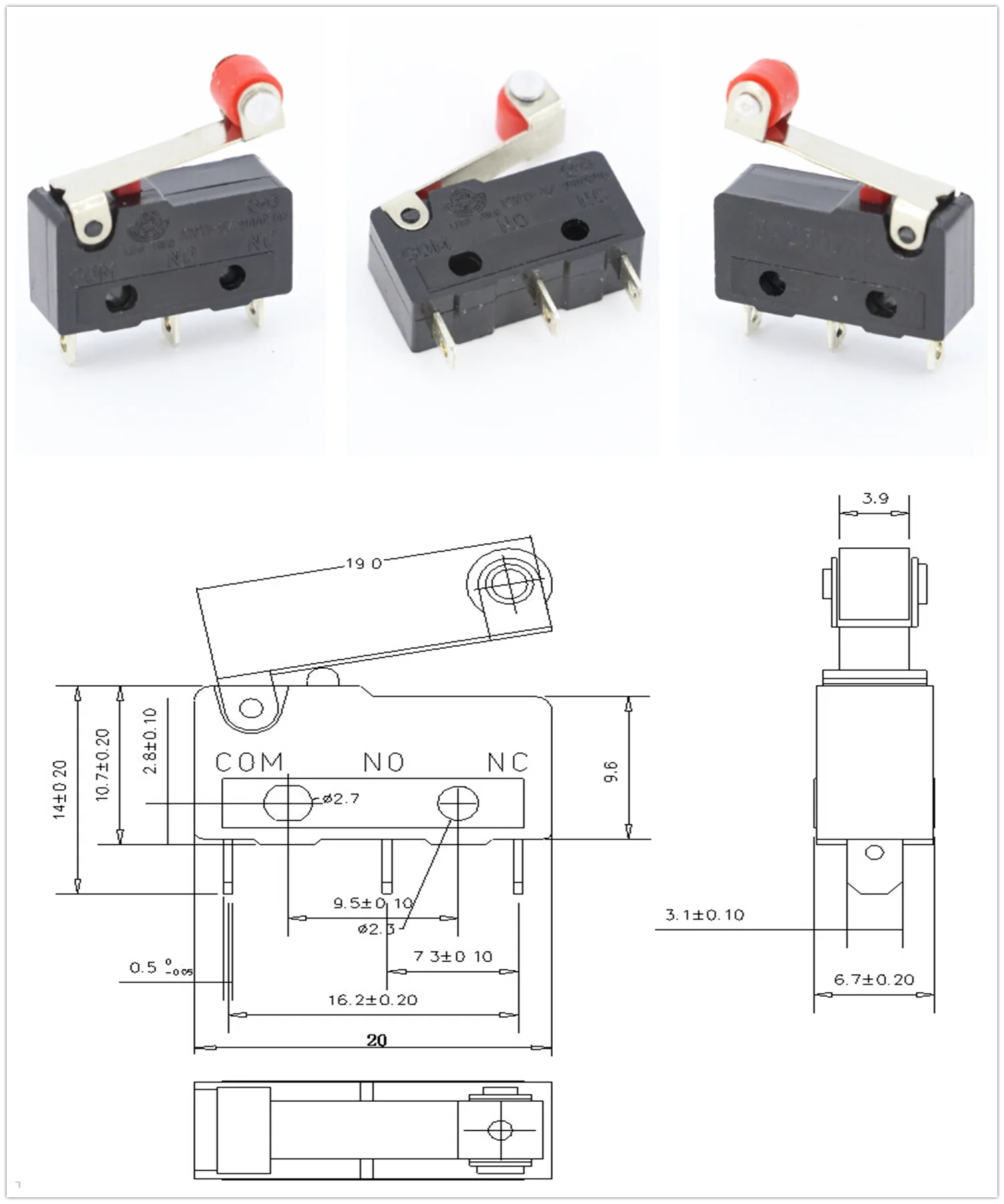 100 Stück/Los 3-Pin/2-Pin Brandneuer Endschalter 5A250VAC KW11-3Z Mini-Mikroschalter mit Rolle für Lasermaschinen Mikro-Endschalter-Sensor – Detail 2