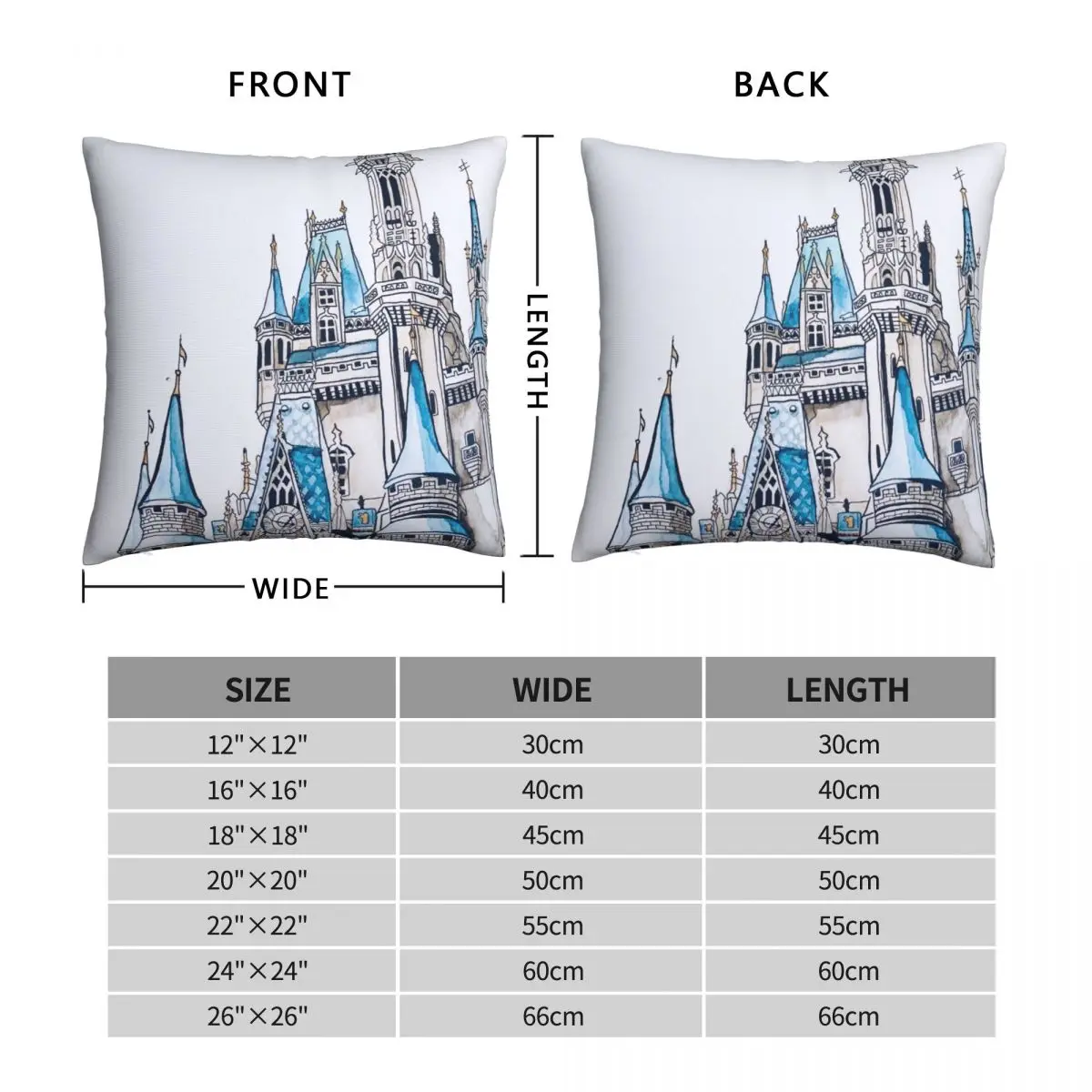 Cinderella's Castle Watercolor Square Pillowcase Polyester Linen Velvet Printed Zip Decor Throw Pillow Case Sofa Cushion Cover