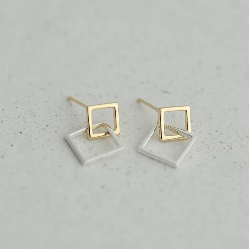 

Real 925 Sterling Silver Double square Earrings for Women Girls Gift Hot Fashion sterling-silver-jewelry Women Earrings