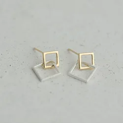 Real 925 Sterling Silver Double square Earrings for Women Girls Gift Hot Fashion sterling-silver-jewelry Women Earrings