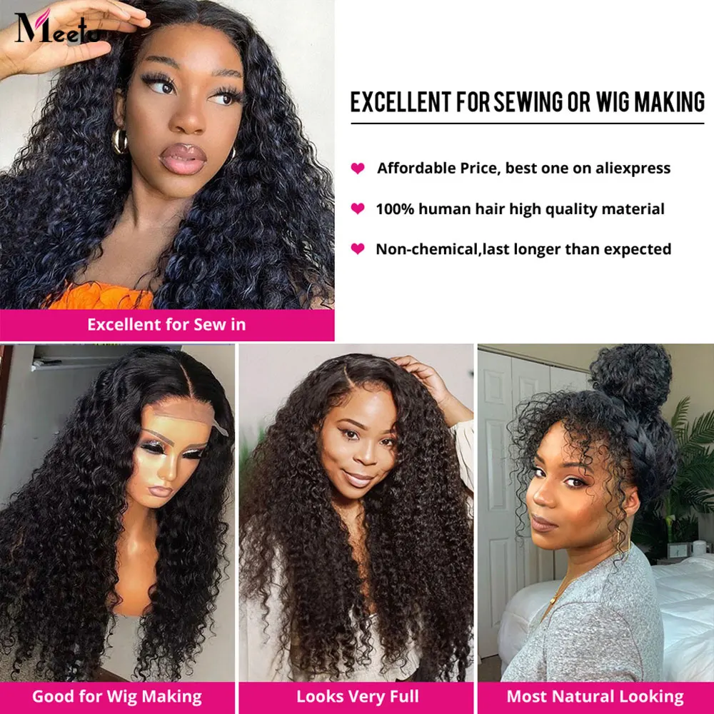 Meetu Deep Wave Bundles With Closure 5x5 Transparent Lace Closure With Bundles Brazilian Curly Human Hair Bundles With Closure