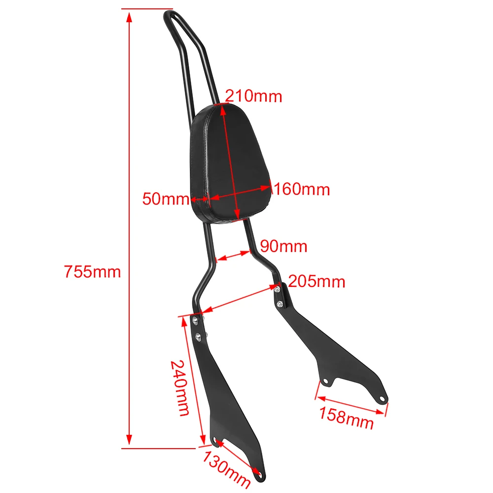 Motorcycle Rear Passenger Backrest Sissy Bar Detachable Black/ Chrome For Yamaha Star Bolt XV950 XVS950 2014-2020