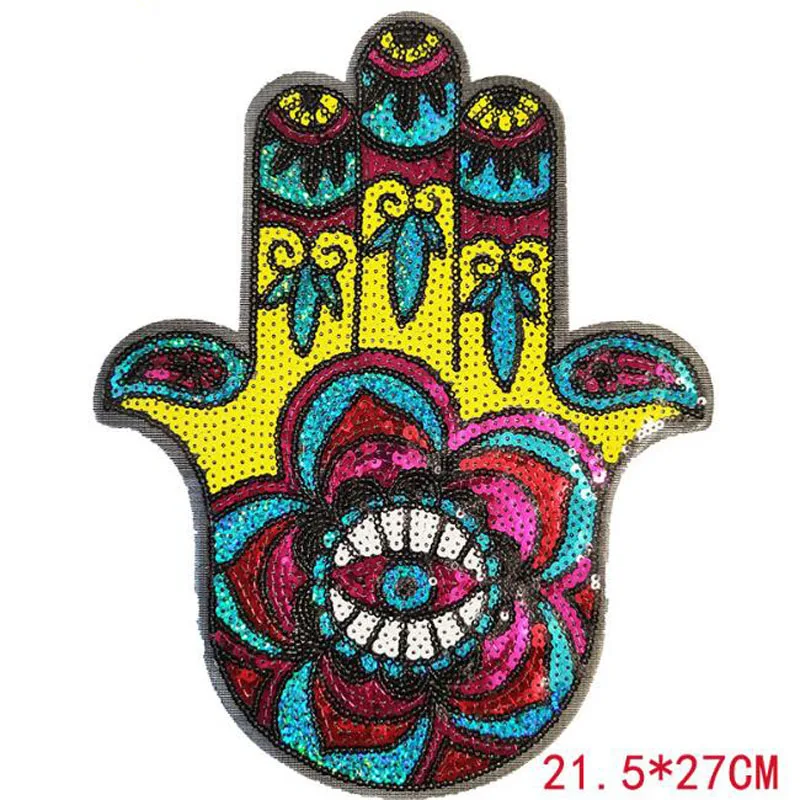 1Pc Hamsa Hand Palm Patch Divine Symbol Protection Hand Of Fatima Palm Eye Iron on Motif Applique Garment Hats Bags DIY handmad