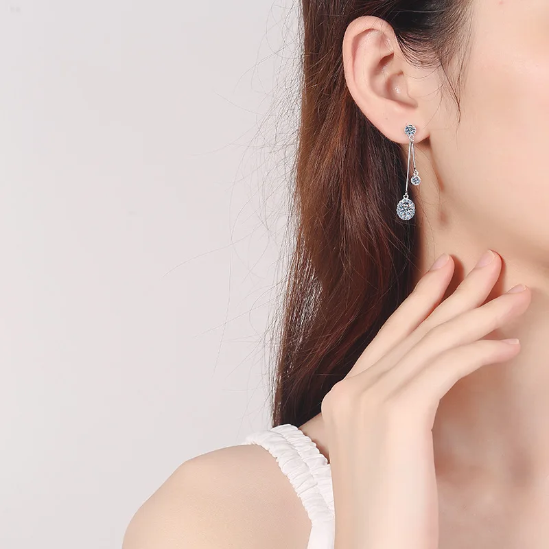 1CT Moissanite Long Drop Earrings For Women 925 Sterling Silver Brilliant Lab Diamond Brides Bridesmaid Dangling Earrings