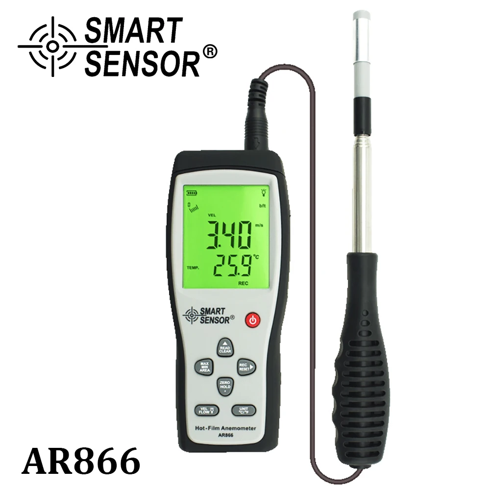 AR866 0-30M/S Hot Wire Thermo-Anemometer Air Flow Velocity Meter Thermal anemometer wind speed meter with USB